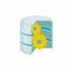 Database with gears icon, cartoon style