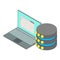 Database icon isometric vector. Open personal laptop and storage database