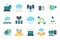 Database icons. Server cloud management network processes security computer bases online vector flat pictures set