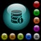 Database info icons in color illuminated glass buttons