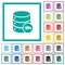 Database loopback flat color icons with quadrant frames