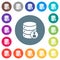 Database privileges flat white icons on round color backgrounds