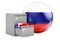 Database in Russia, concept. Folders in filing cabinet with Russian flag, 3D rendering