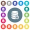 Database save flat white icons on round color backgrounds