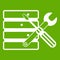 Database with screwdriverl and spanner icon green