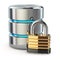 Database storage security concept. Disk with lock,