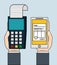 Dataphone smartphone invoice payment icon. Vector graphic