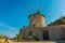 DATCA, MUGLA, TURKEY: The old Turkish windmill Datca Vineyard, now a cafe and wine tasting.