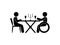 date illustration, pictogram people sitting at the table, romantic dinner, stick figure