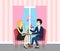 Date Man and Woman, Metting Lovers, Indoor Vector