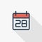 Date and time, calendar thin line flat color icon. Linear vector symbol. Colorful long shadow design.