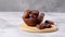 Dates fruit in a bowl on a white background. Generative AI.