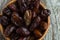 Dates fruit. dates slices half dates whole dates background