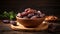 Dates fruits in bowl on wooden background