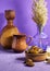 dates fruits with clay bottle and jar and reeds vase