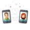 Dating application with man and woman communicating via smartphones