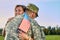 Dating of happy woman and her husband us army soldier.