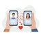 Dating and online communication. Virtual romantic date. Love during quarantine. Meeting a couple in love in a video chat