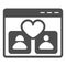 Dating site window, profile of matched couple, heart solid icon, dating concept, match vector sign on white background