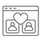 Dating site window, profile of matched couple, heart thin line icon, dating concept, match vector sign on white