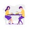 Dating. Vector cartoon funny illustration of couple. Man and woman eating healthy foot at the nature landscape. Romantic