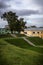 Daugavpils fortress, scene with nice clouds and green path.