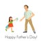 Daughter giving father gift and greeting card on a white background