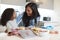 Daughter In Kitchen At Home Helping Mother To Make Healthy Packed Lunch