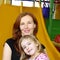 Daughter and mother together in playground slide