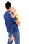 Daughter sleeping on father\'s shoulder