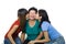 Daughters kissing mother