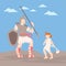 David versus Goliath cartoon design vector flat isolated illustration