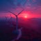 Dawn breaks over a sustainable wind farm.