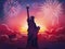 Dawn of Liberty Statue of Liberty Amidst American Flag and Fireworks concept independence day and memorial day