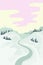 Dawn in the mountains, winter landscape with road and snow. Vector illustration background