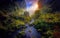 Dawn\\\'s Embrace: Riverside Haven Between Majestic Peaks painterly