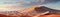 Dawn\\\'s Golden Symphony Over Desert Sands, ultra-wide, panorama