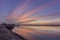 Dawn seascape view of Olhao Marina, waterfront to Ria Formosa. Algarve