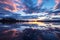 Dawn spectacle Time lapse captures clouds dancing over a tranquil lake