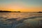 Dawn, spring panorama on the sea Helsinki, in the foreground the Gulf of Finland