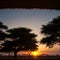 The dawn sunrise in the savannah of Serengeti national park in Tanzania, Africa made with Generative AI