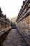 Dawn view of the Borobudur bas-relief, Buddhist temple in Java