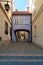 Dawna street. Blue passage gate. Warsaw, Poland