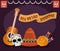 Day of the dead, catrina hat guitar and flowers card, mexican celebration