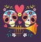 Day of the dead, catrinas with trumpet flowers decoration traditional celebration mexican