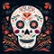 Day of the Dead /Dia de los muertos poster with decorative skull on black background