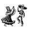 Day of the Dead, Dia de los Muertos . The skeleton in the Mexican national costumes dance, sing and play the guitar.