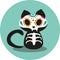 Day of the Dead, Dias de los Muertos, Halloween cute black cat skeleton and flower skull illustration