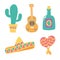 Day of the dead, guitar cactus tequila hat and maracas, mexican celebration