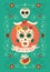 Day of the dead hand drawn catrina sugar skull art